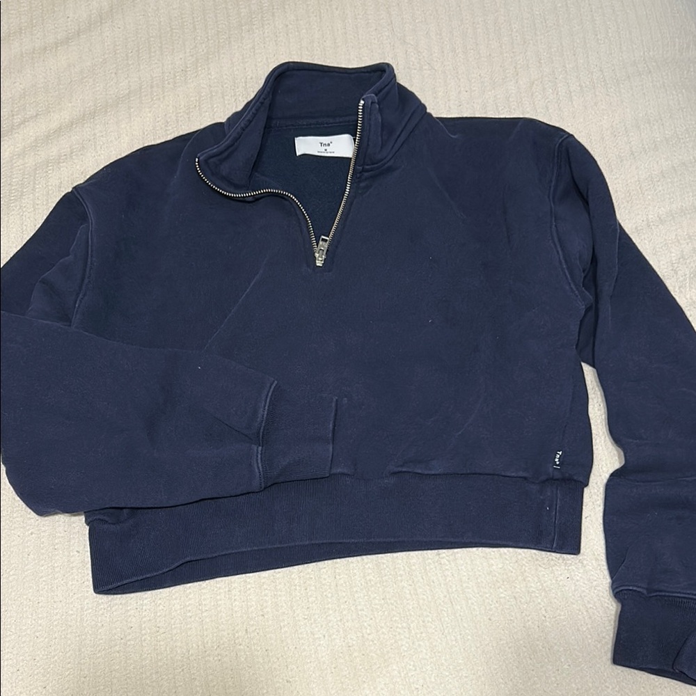 TNA Navy Blue Quarter-Zip Pullover Cropped